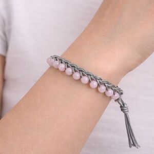 Pink Beads Braided Adjustable Bracelet